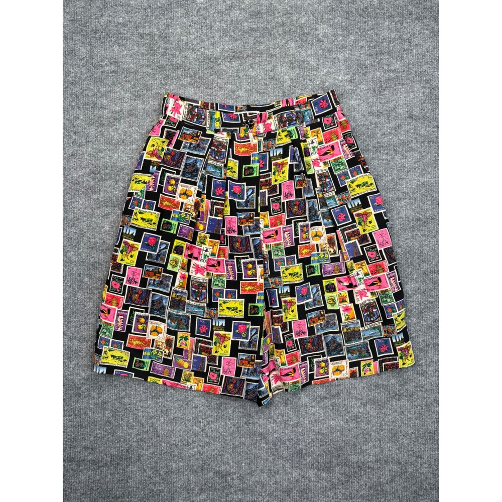 Ann Taylor‎ Studio Vintage 100% Silk Postage Stamp Print Shorts Womens 10 Multi